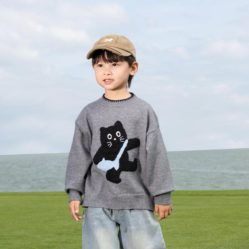 

Весна и осень Новый детский трехмерный свитер с котом Милый трикотаж 150cm серый