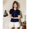 ET BOITE Women's Summer Slim Knit T-Shirt with Colored Buttons