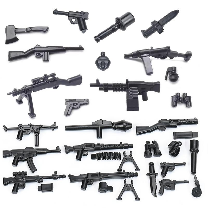 WW2 Military Weapon MOC Mini Building Blocks Figures Soldier US Soviet Rifle Gun Rocket Launcher MG42 RPG Bullet Bricks Toys