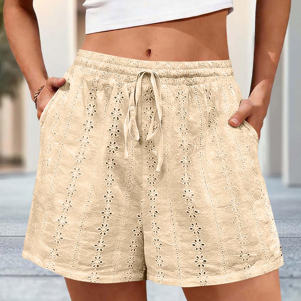 Damenshorts Elastischer Bund Kordelzug Kurz Lässig Locker Shorts Mit Taschen