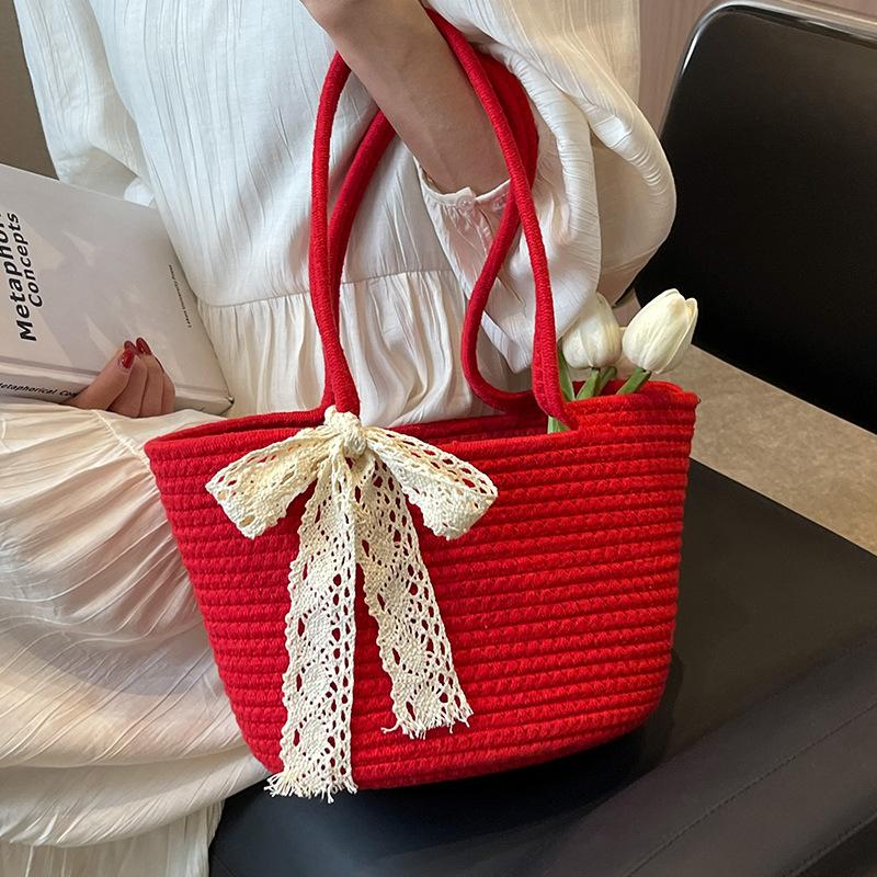 Handmade Knitted Vegetable Basket Bag for Women New Fashion Souvenir Bucket Bag for Women Ins Niche Handbag