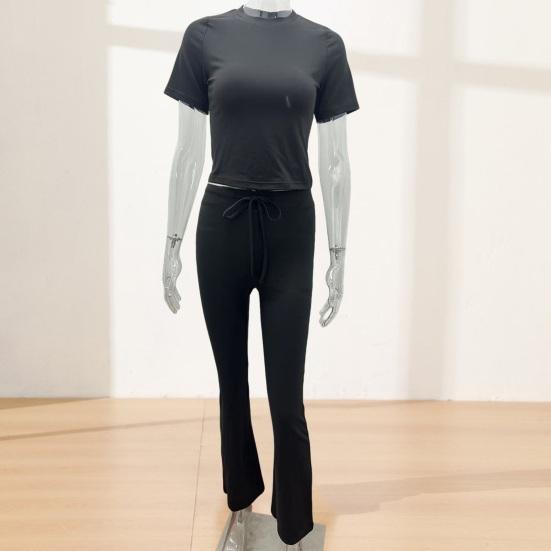 Women's 2 Piece Lounge Sets Short Sleeve Crop Top And High Waist Wide Leg Pants Matching Tracksuit Summer Casual Workout Outfits