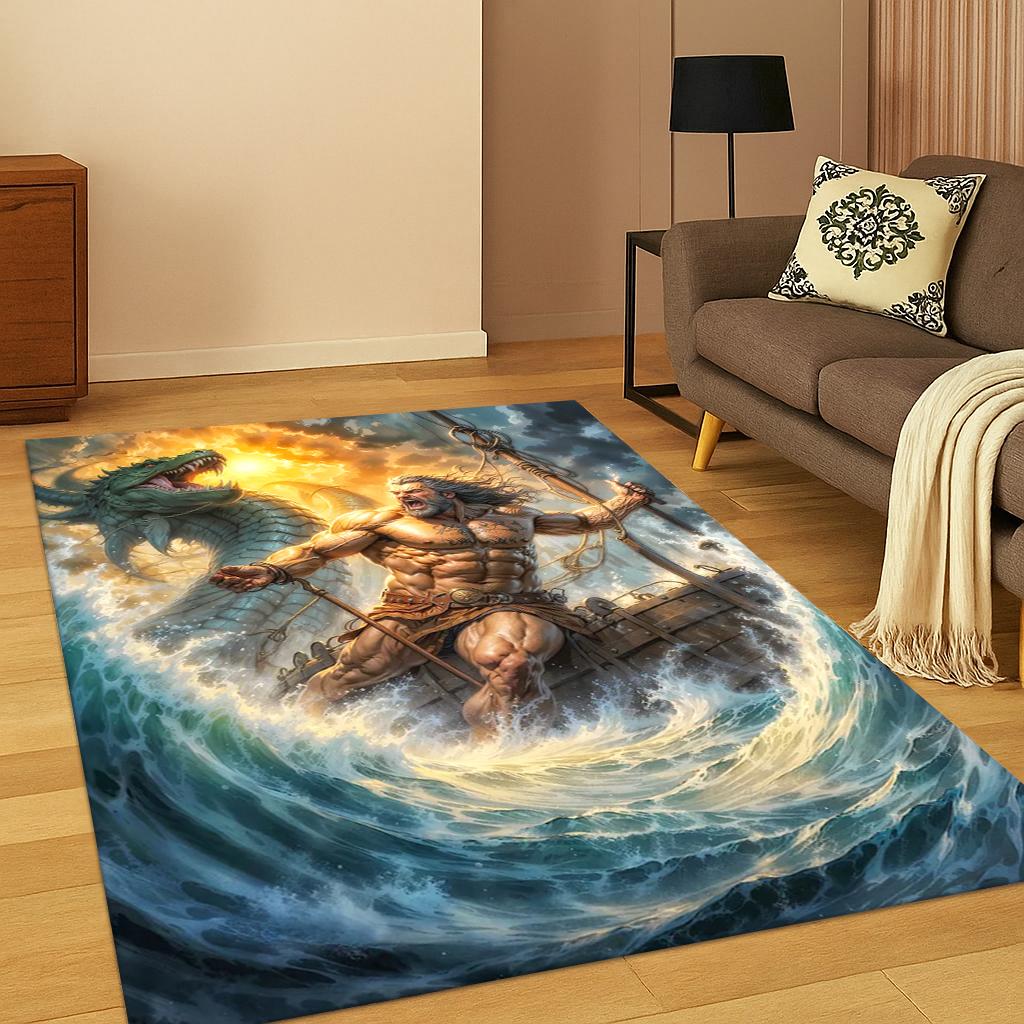3D Viking Norse Mythology Odin Carpet Rug for Living Room Sofa Home Bedroom Kitchen Doormat Decor,Playroom Non-slip Floor Mat