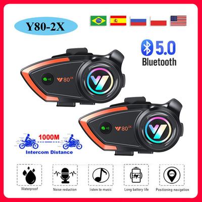Y80 Motorcycle Helmet Intercom Bluetooth Headset Double 1000m Intercom Hands-free Noise Reduction Waterproof Bluetooth Headset