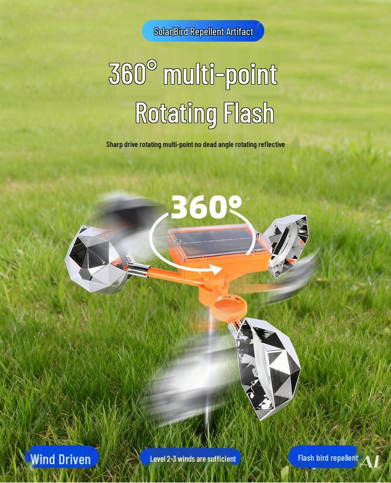 Solar-Powered Bird Repeller with Alloy Lens for Outdoor Use In Farmlands, Orchards, and Fish Ponds