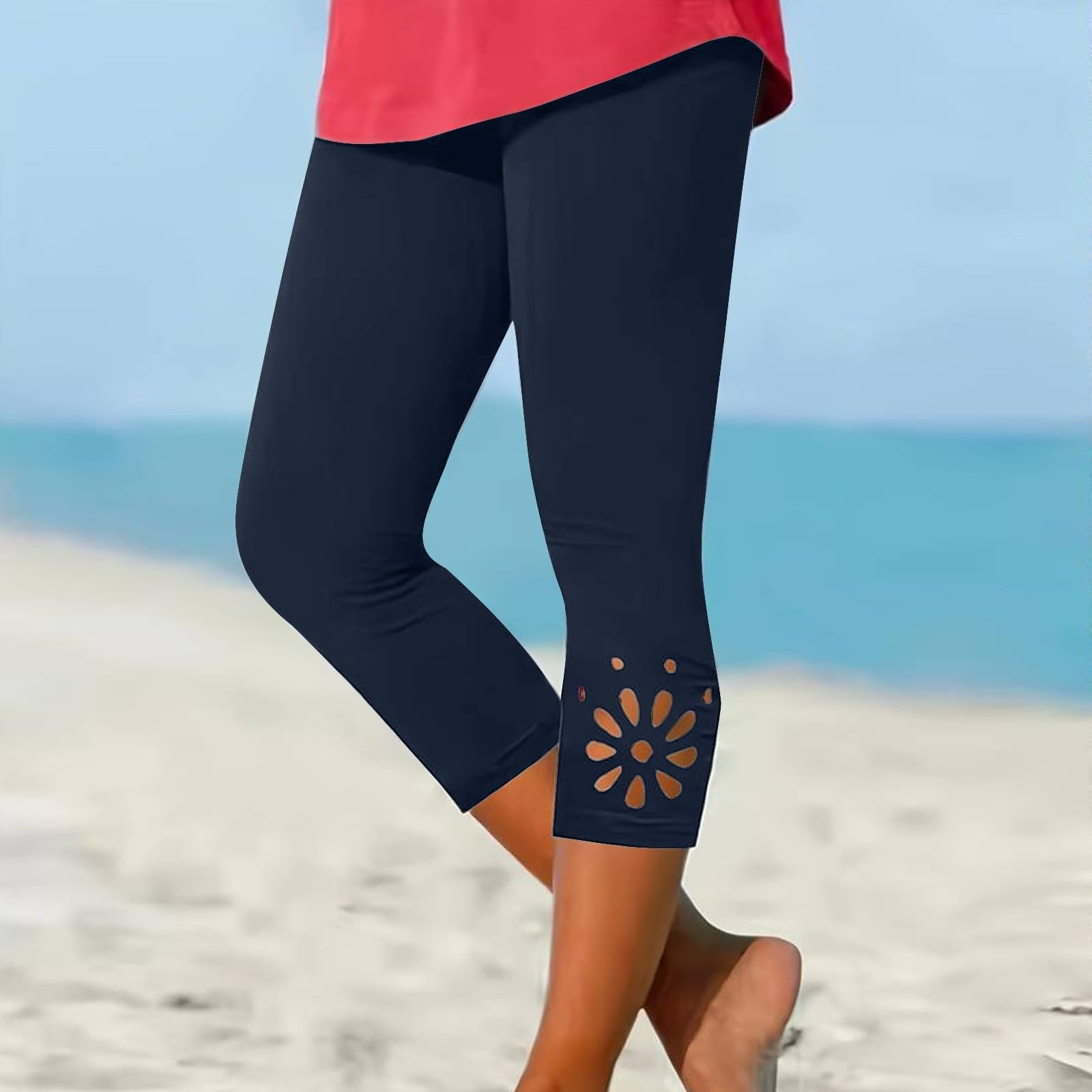 Women s Casual -Color Slim Base Cut-out Cropped Pants XL