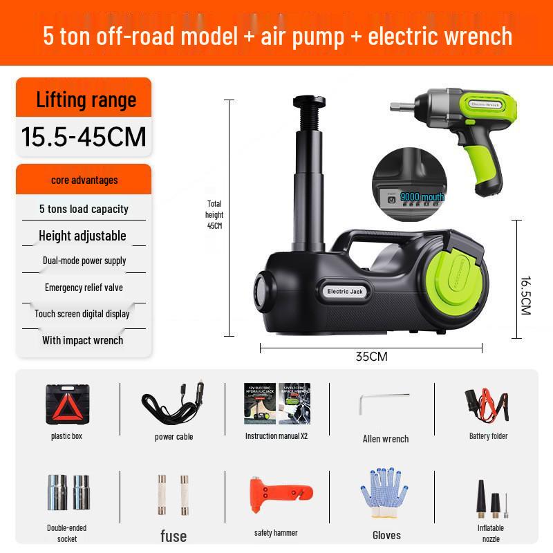 12V Electric Hydraulic Car Jack & Air Pump with Wrench for Cars & SUVs (3-5 Ton)