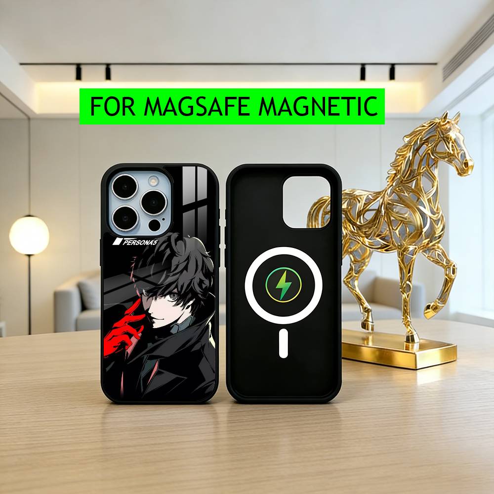 P-Persona 5 COOL Anime Telefoonhoesje Voor iPhone17,16,15,14,13,12,11 Plus,Pro Magnetisch met Magsafe Draadloos Opladen