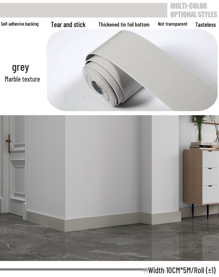 Waterproof Imitation Tile Skirting Board Sticker: Self-Adhesive, Thickened Marble, Solid Color, Wood Grain Wainscoting.