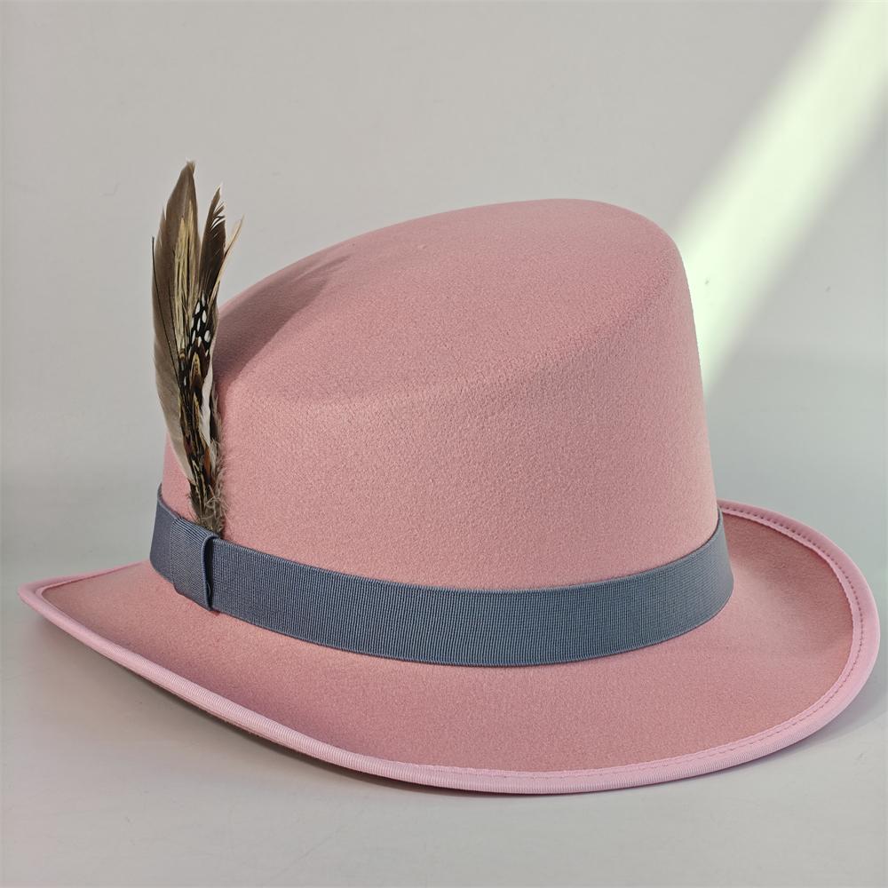 Sloping Top Man Fedora Unisex Gentleman Cosplay Derby Bowler Hat British Shape Hat Autumn Winter Magic Hat Feather Accessories