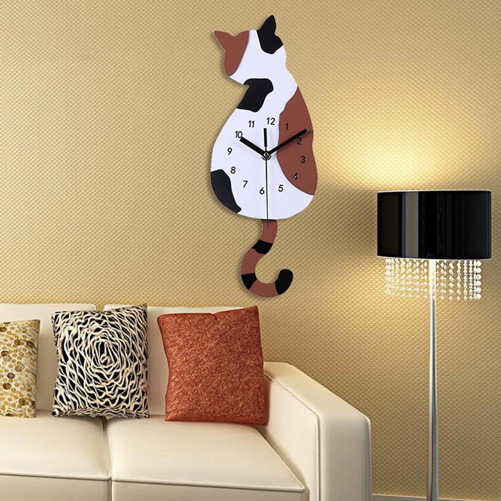Wall Clock Silent Non-Ticking Cat Design Bedroom Wall Clock for Dormitory Hotel Restaurant Businesses Rental Living Room Kitchen