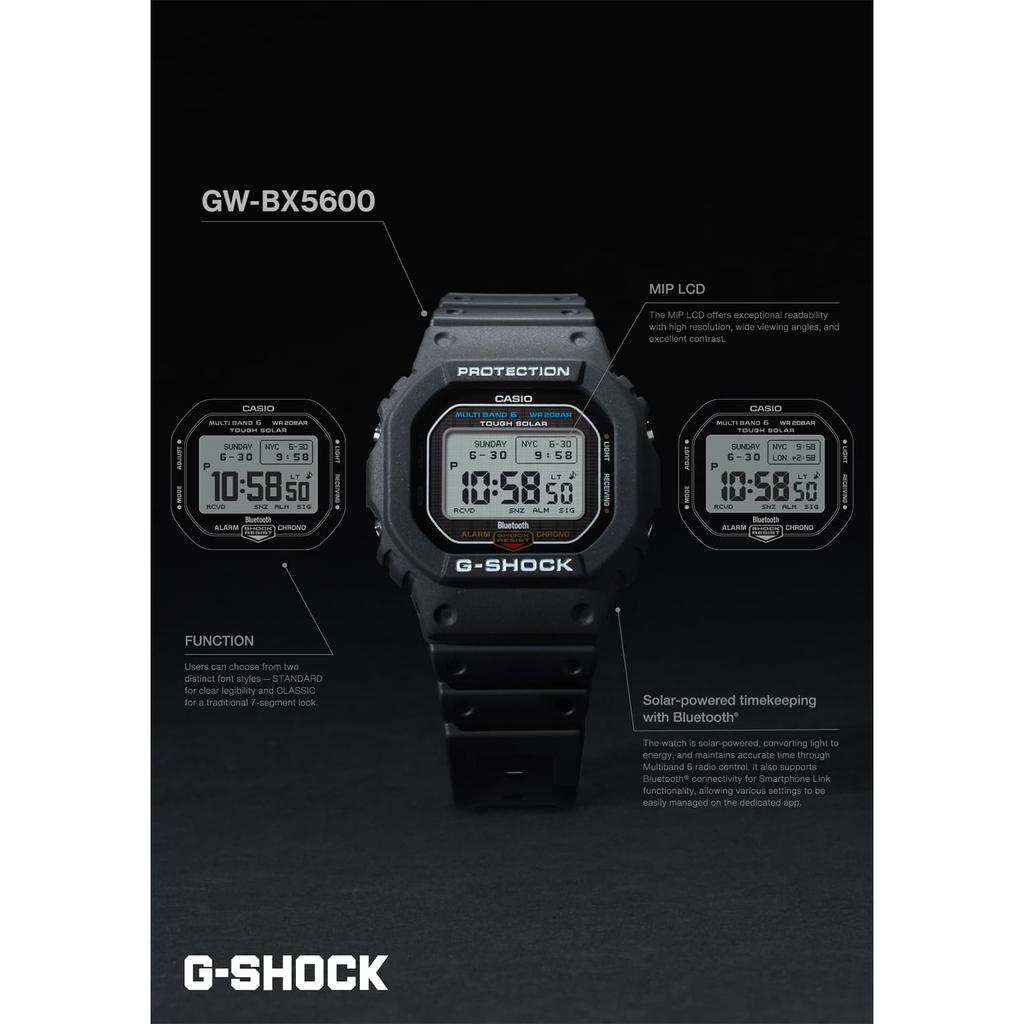 [CASIO] Men's G-Shock Watch, All-Black, Eco-Friendly Material, MIP LCD, Bluetooth, Radio Solar, GW-BX5600-1A1JF, Japan Authentic