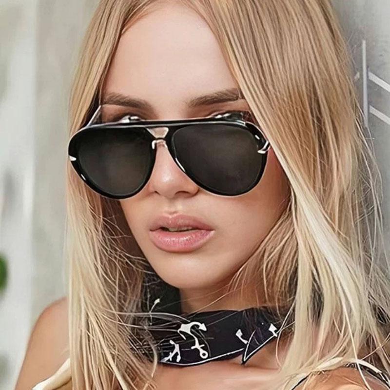 UV Protected Retro High End Designer Style Trendy Edgy Punk Oversized Alloy Metal Aviator Female For Both Male Sun Glasses