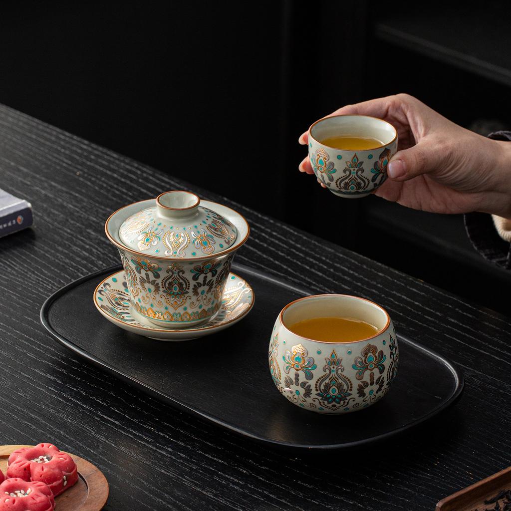 Dunhuang gold and silver wrong beam pot, one pot, four cups of bronzing and silver gift box, hospitality, business gifts, kung fu tea set