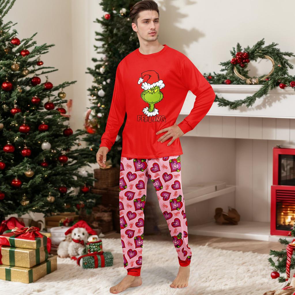 Uyumlu Aile Baskılı Boyundan Bağlamalı Uzun Kollu ve Uzun Pantolonlu Pijama Takımı