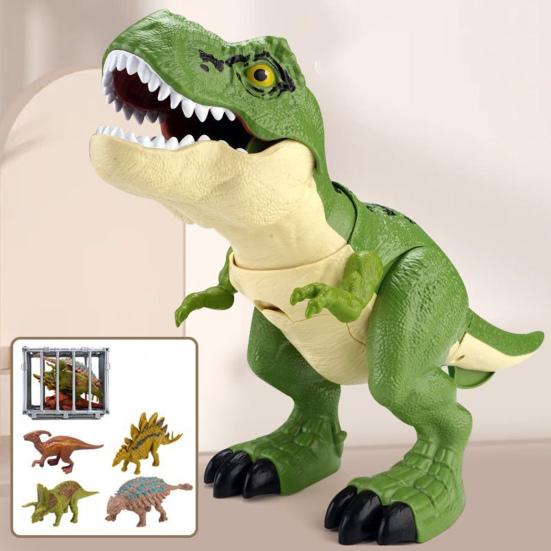 1 Set Swallowing Roaring Dinosaur Toy with Cage Movable Mouth Swing Tail Kids Tyrannosaurus Rex Action Figure Realistic Dino Model Toddlers Boys Girls