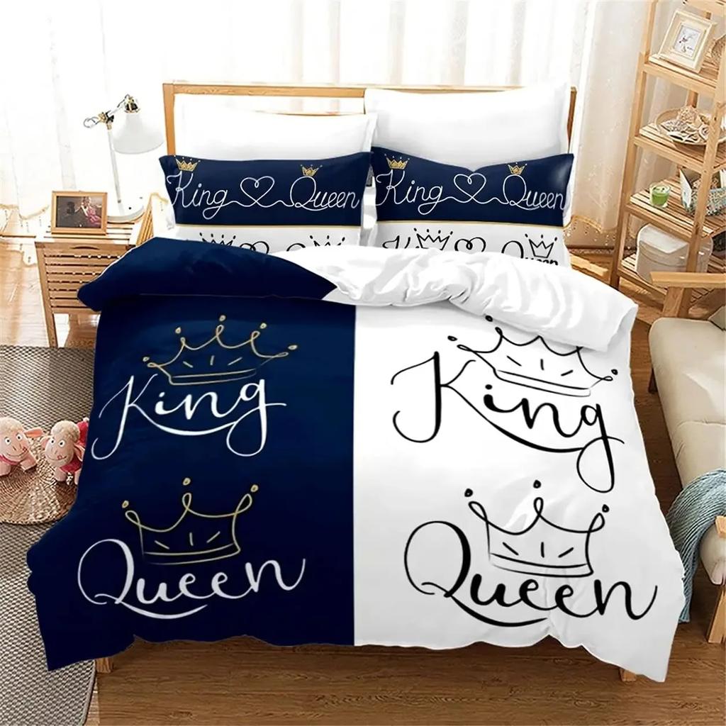 Black and White Couple Romantic Valentine's Day Comfortable Duvet Quilt Cover Pillowcase Bedding Set Decoration Home Textile