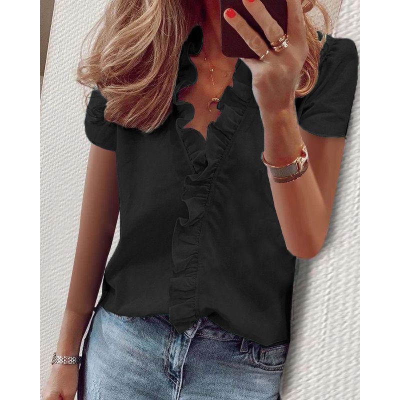 Long-Sleeved Ruffled Shirt for Women Long Sleeves Ruffles V-neck Shirt Shirt