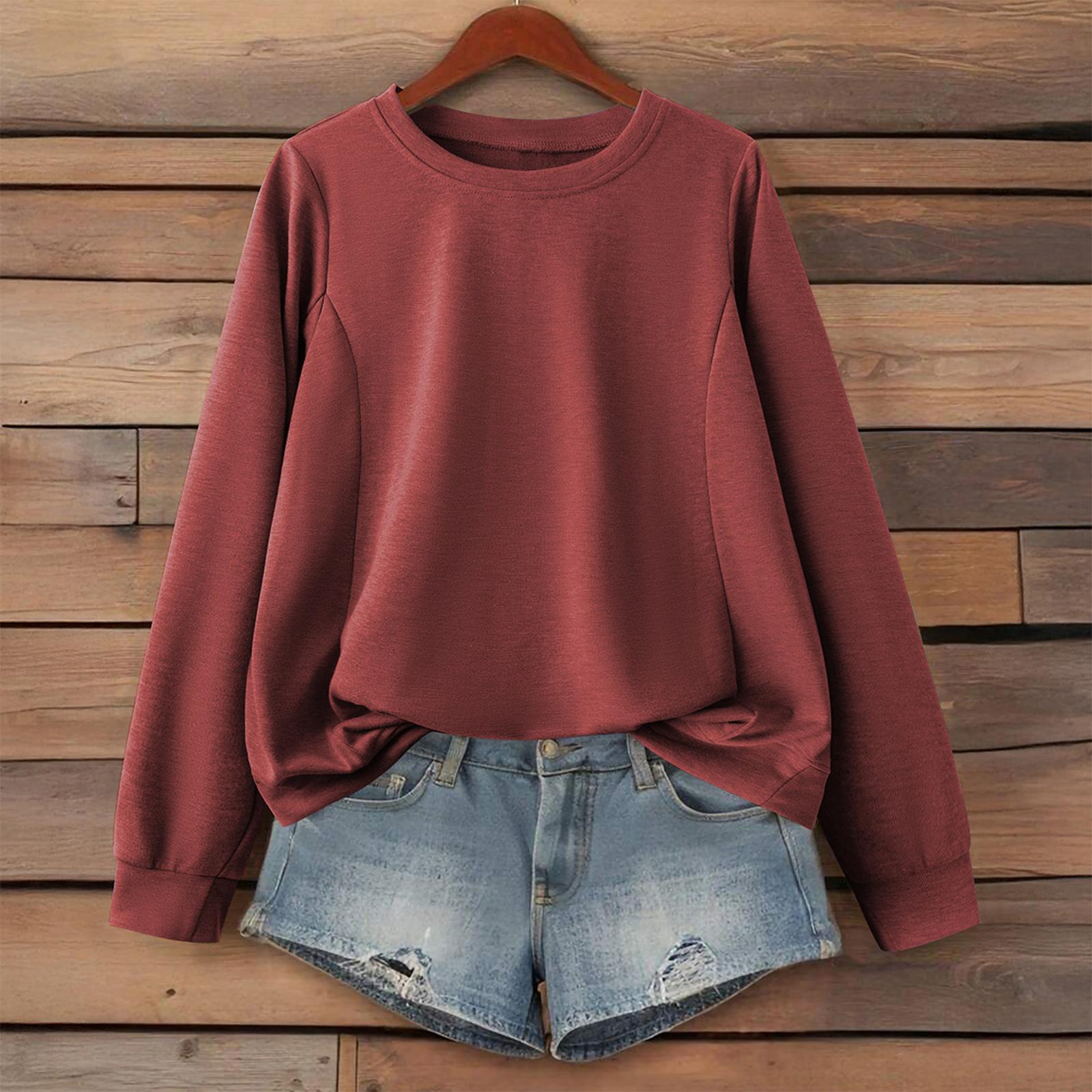 

Женская модная однотонная толстовка с круглым вырезом и длинными рукавами в спортивном повседневном стиле L винный