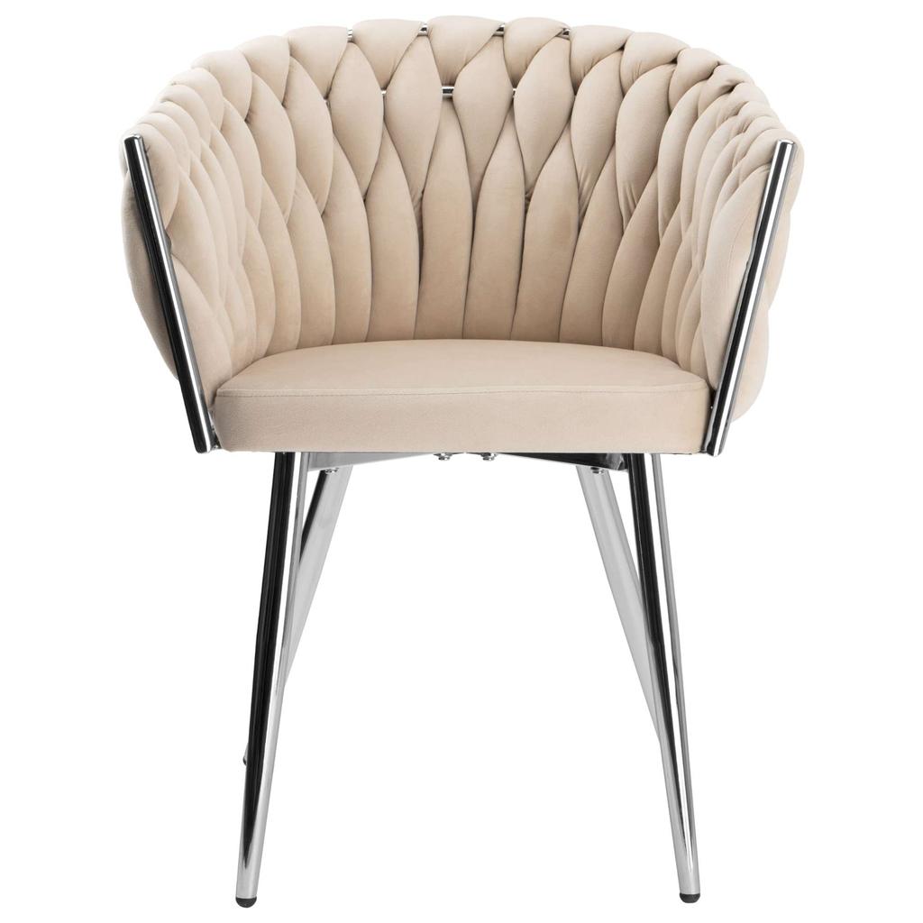 Geflochtener Veloursstuhl Cofton Chrom Samt Beige