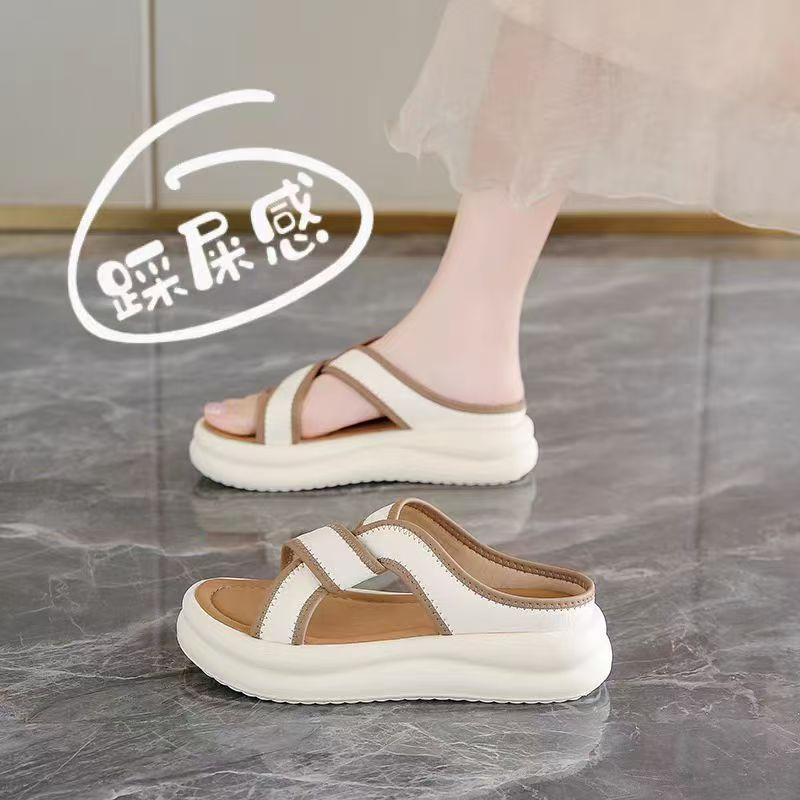 

2025 summer new daily casual wear one pedal thick-soled small fragrant beach shoes cross with cool slippers women 35