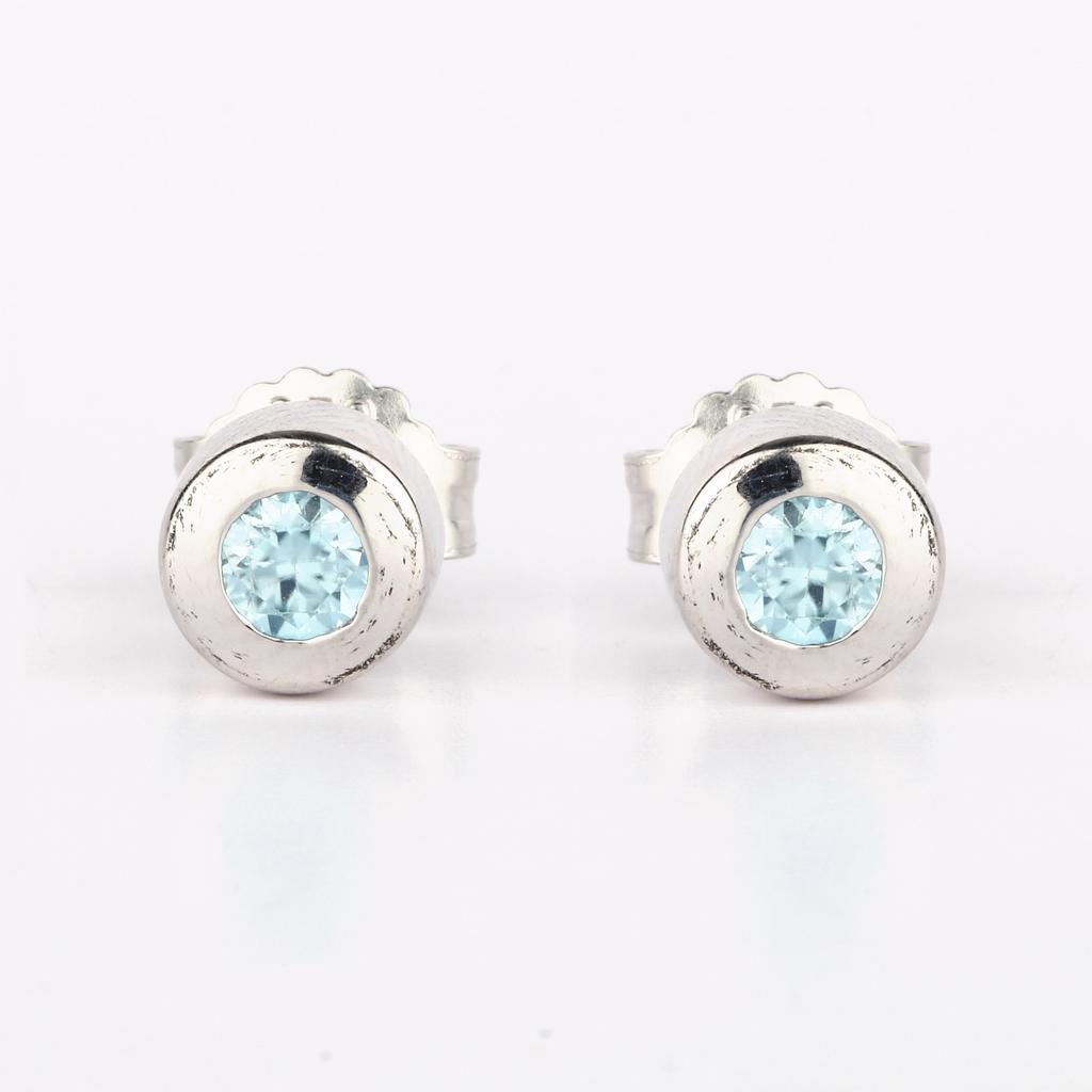 Blue Zircon Stud Earrings 925 Sterling Silver Rhodium Plated Fine Jewelry Gift for Her