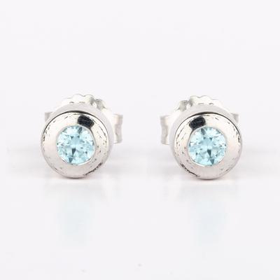 Blue Zircon Stud Earrings 925 Sterling Silver Rhodium Plated Fine Jewelry Gift for Her