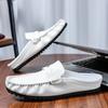 Large Size 45 46 Mules Man Slip On Flats Half Shoes for Men Open-back Flat Sneakers Casual Shoes Leather Summer Slide Sandals
