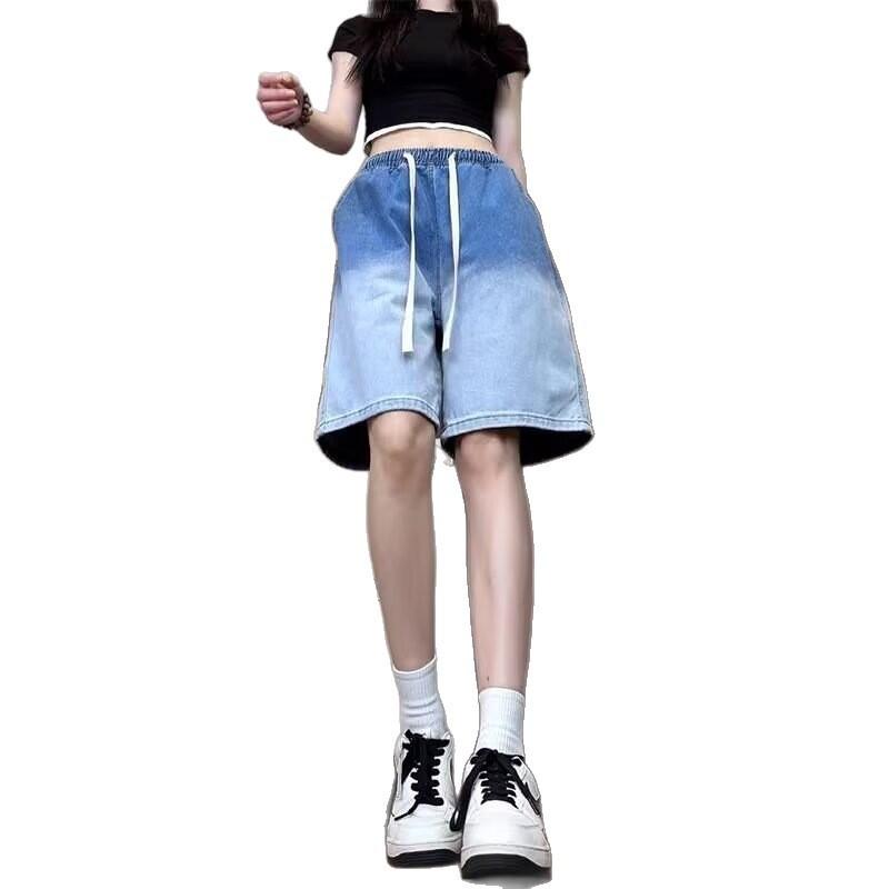 Summer American casual ruffian handsome washed retro denim shorts men's straight loose high street versatile seven-point pants