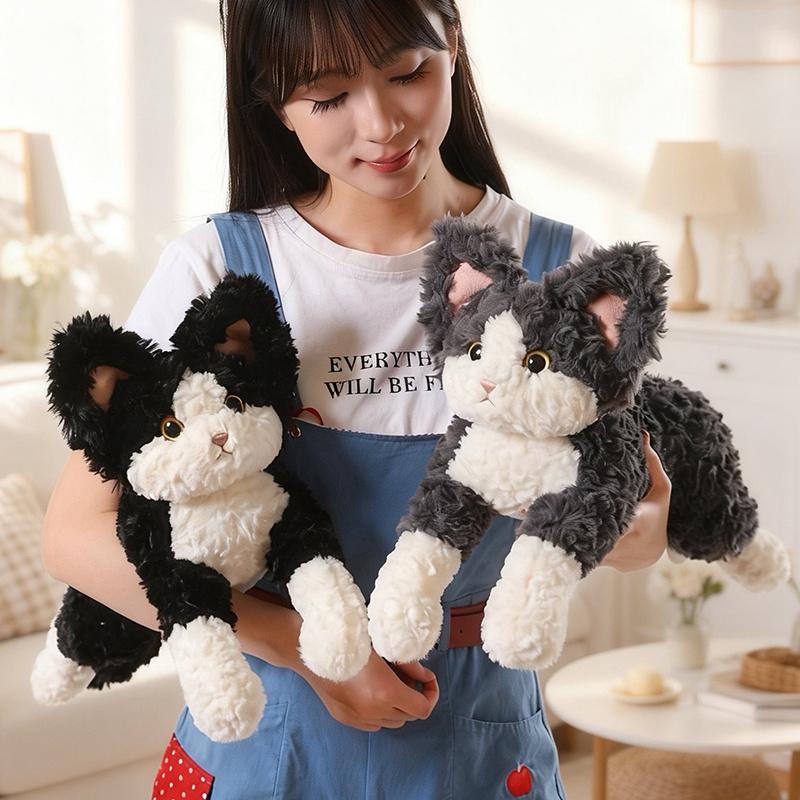Favorite Toy Unisex Kids Grey Pretty Pet Devon Rex Cat Plush Toys Soft Fluffy Lying Prone Cat Doll Cuddly Kids Companion Animal Doll Kawaii Room Decor