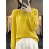 Women's Round Neck Solid Jacquard Wool Pullover Sweater - Autumn/Winter Casual Knitted Top