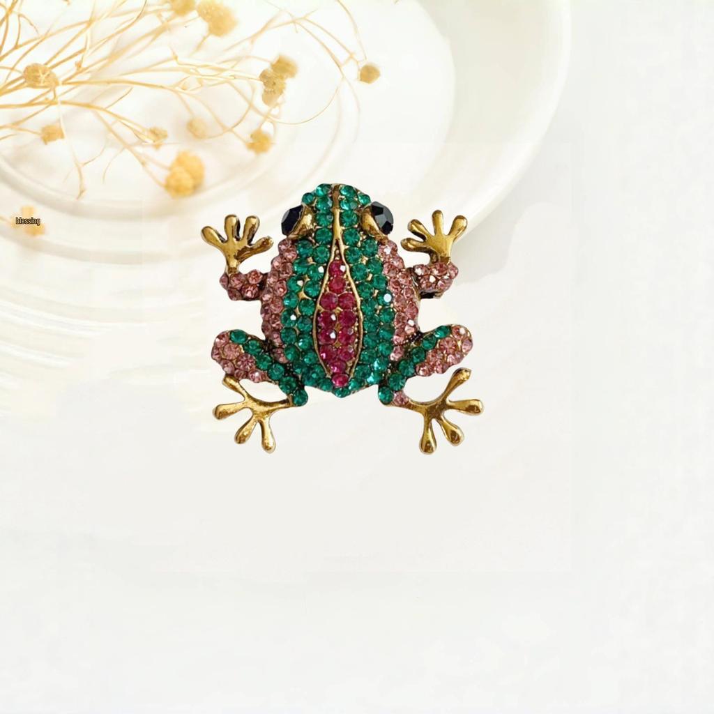 Retro European & American Diamond-Studded Frog Brooch – Small Animal Fashion Pin