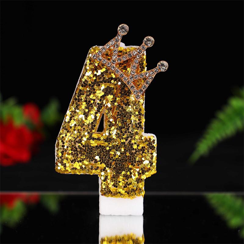 Large Gold 3D Digital Birthday Candle Crown Style Long Burning for Retirement Celebration Party Cake Decor