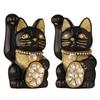 Glückskatze Schmuck Katze Rechte Pfote erhoben Keramik Glückskatze Maneki Neko Glücksbringer Feng Shui Ornament (M-GRÖSSE Schwarz) / _ (jw_M Schwarz)