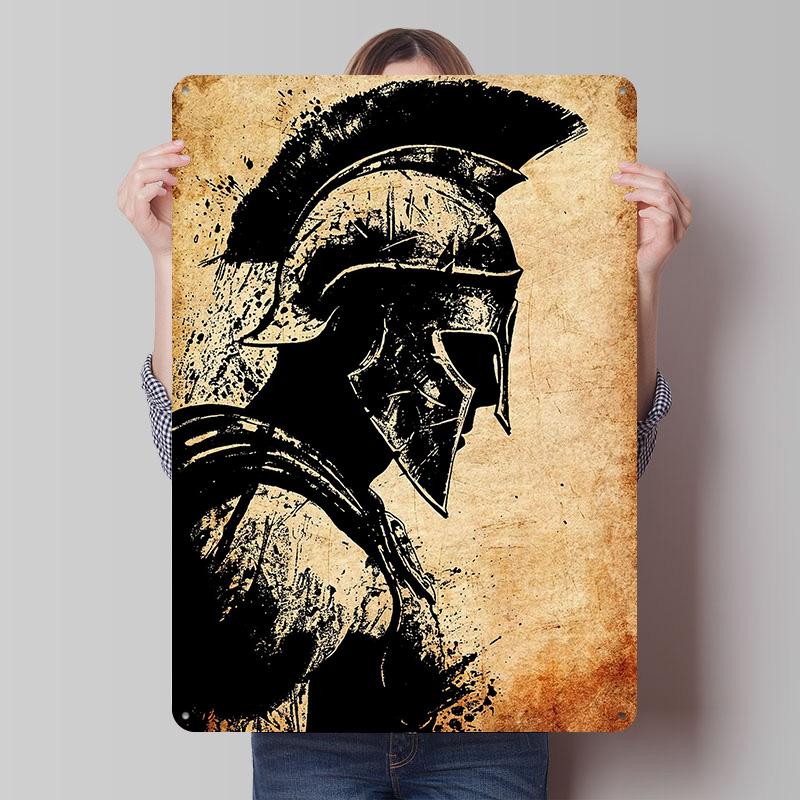 Spartan Warrior Silhouette Tinplate Posters Customizable Wall Art Retro Vintage Metal Signs for Home Room Gamer Decoration Cozy