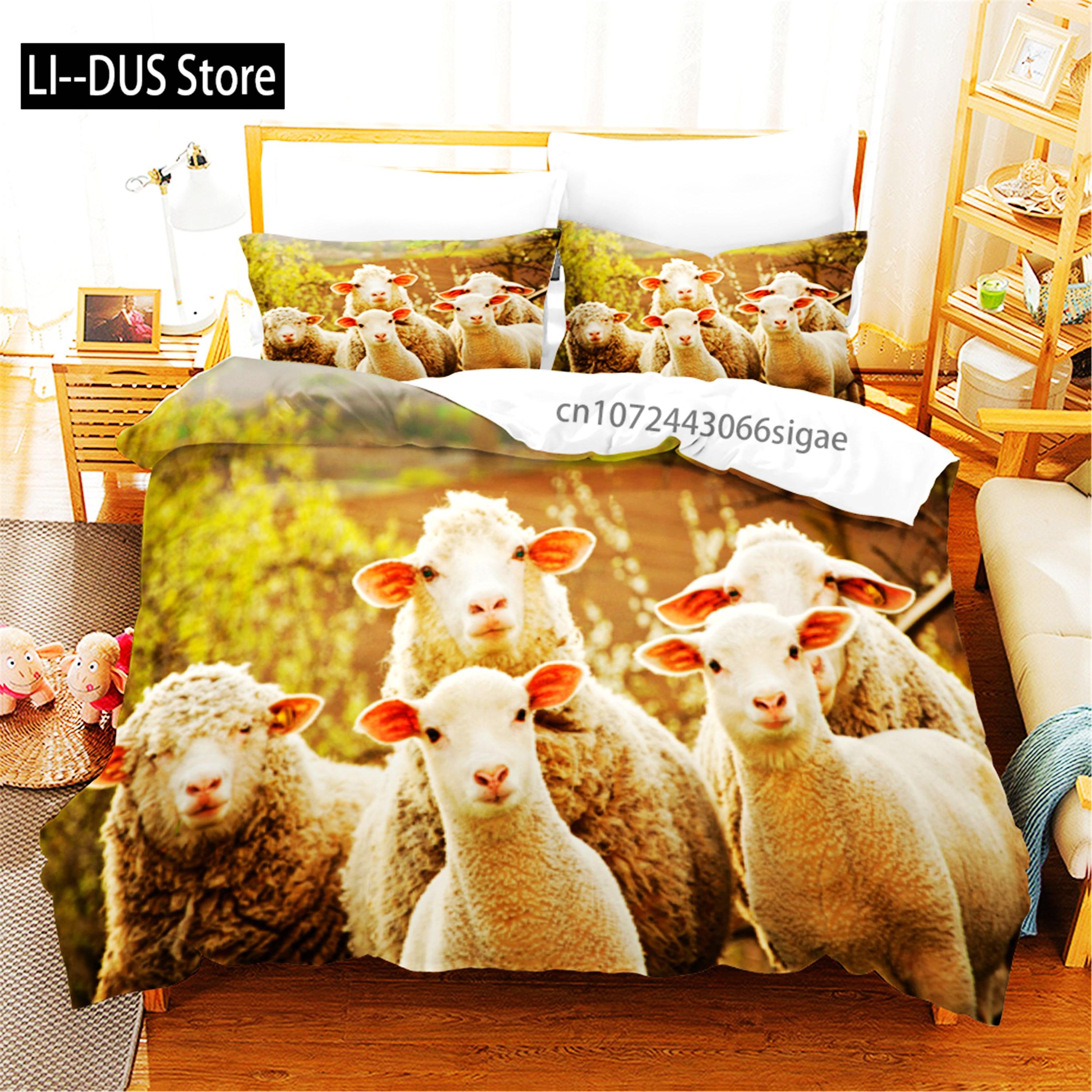 

3D Printed Sheep Duvet Cover With Pillow Cover Bedding Set Single Double Twin Full Queen King Size Animal Bed Set Bedroom Decor EU Single(135*200cm)3pcs