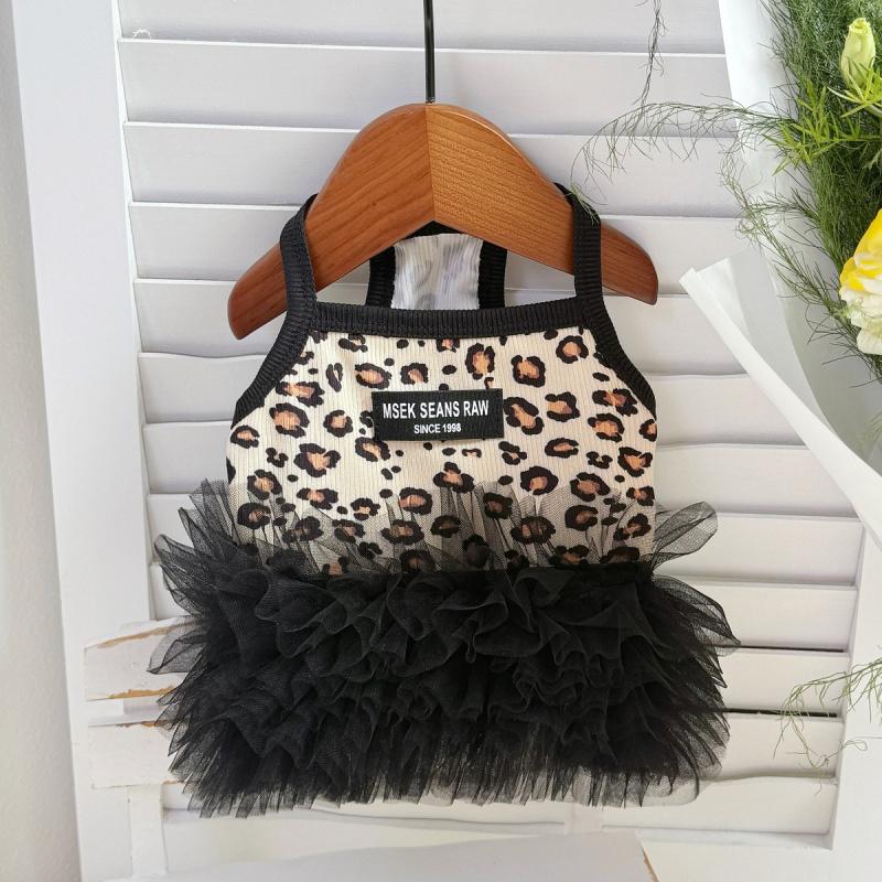 Summer Dog Fairy Strap Dress Leopard Print Mesh Anti-Shedding Teddy Bichon Pomeranian Cat Maltese