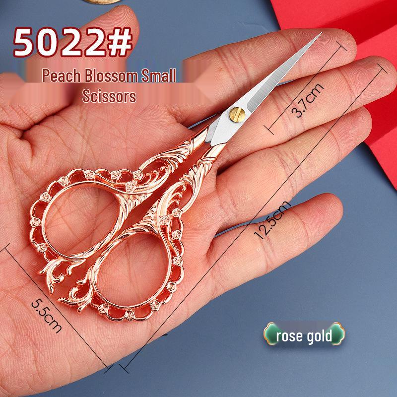 Peach Blossom Retro Pointed Tip Stainless Steel Scissors for Embroidery, Yarn, Paper - Ideal for Home, Office, and Crafts.