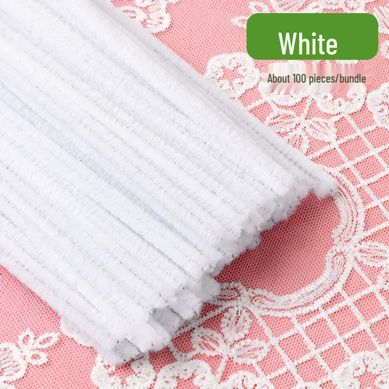 Thickened White Chenille Pipe Cleaners - Mixed Colors for DIY Bouquet Crafts