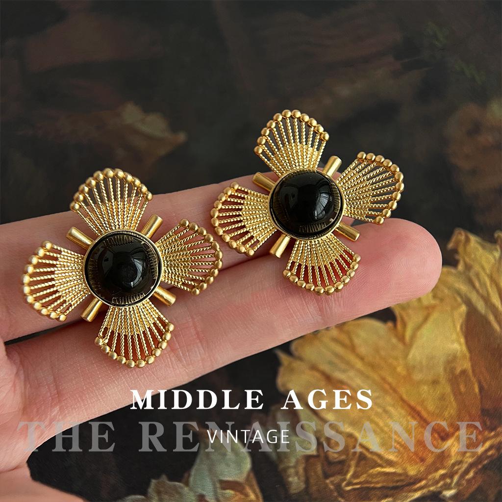Средневековые украшения серьги-цветы из черного золота преувеличенные серьги-пусеты литературный ретро-стиль полые серьги