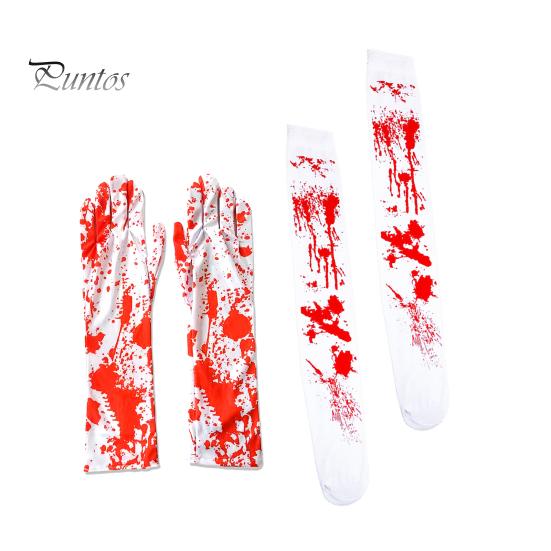 Halloween Gloves Socks Bloodstain Print Enigmatic Spooky Nurse Cosplay Haunted House NPC Prop Stretchable Festive Horror Atmosphere Decoration