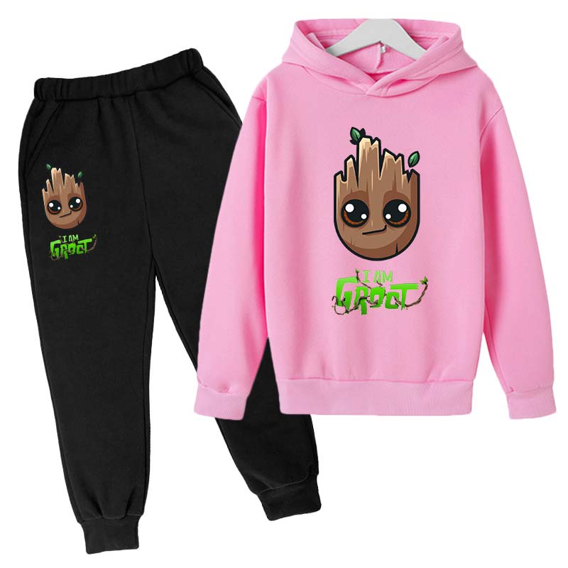 Marvel Hoodies for Boys Girls Cartoon Groot Hooded Pant Set Kids Cosplay Anime Pullover Sweatshirt Children Clothes 4-14Y
