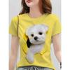 Bright Yellow Dog Print, Cute Pet Round Neck Short-sleeved Women's T-shirt, Women's Top Clothing, Comfortable and Casual