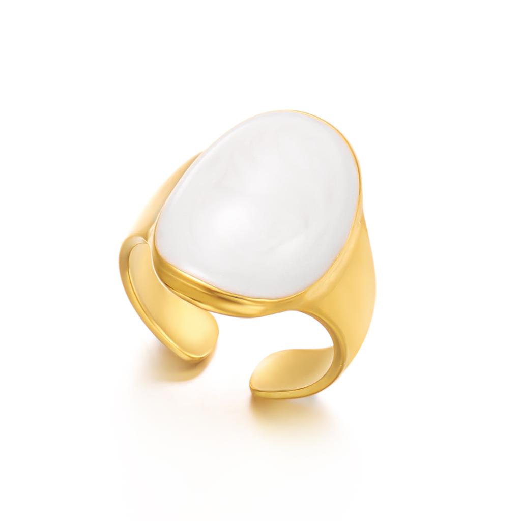 Stainless Steel Gold Color Ring For Women Vintage Dripping Oil Heart Shape Opal Opening Adjustable Finger Ring Party Jewelry