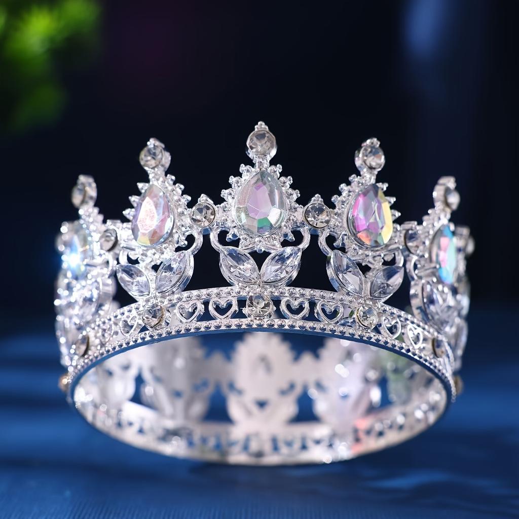 Tiaras y Coronas Redondas de Cristal Barroco Diadema con Pedrería Corona de Baile Corona Accesorios para el Cabello de Boda Joyería Corona