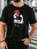 Unisex Strong Muscular Rooster Graphic Cotton Short Sleeve Tee Crew Neck Soft Male Summer Fitness Breathable Casual Street Top