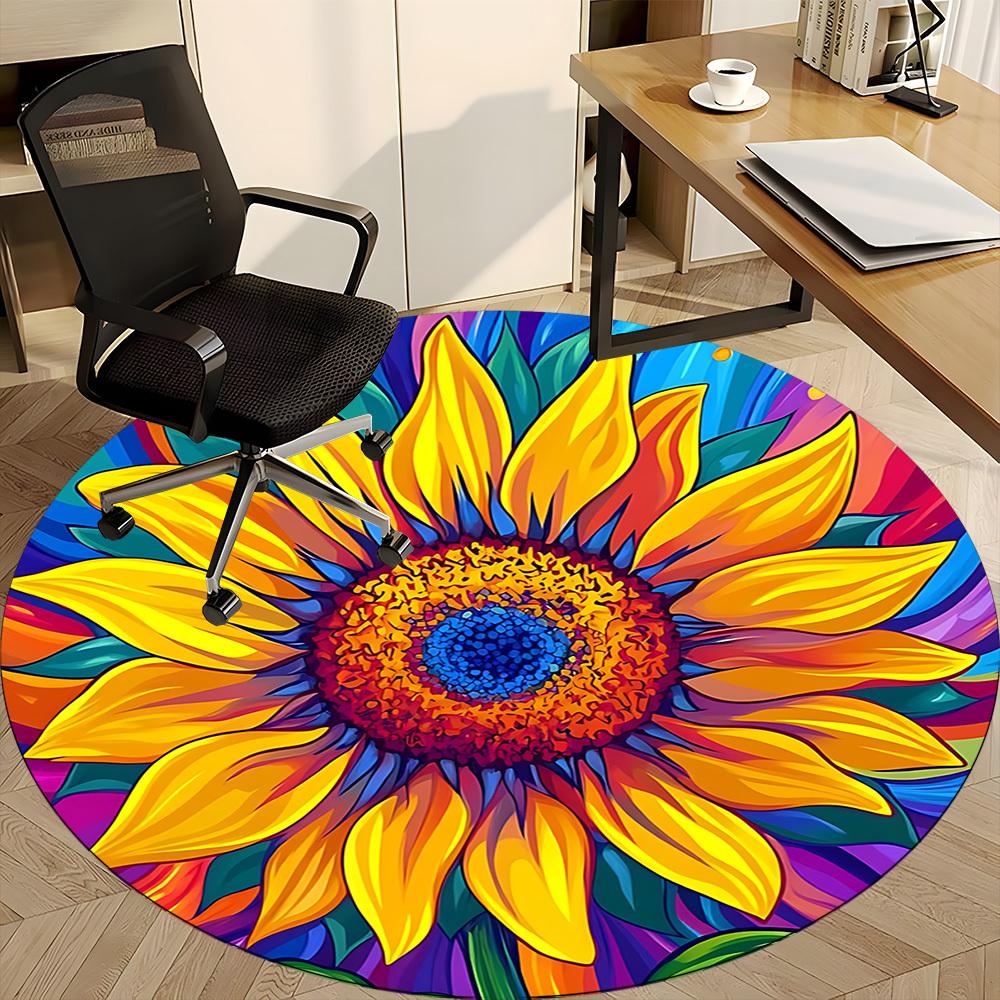 1PC Sunflower Mandala Office Round Area Rug, Mat Suitable ForOffice, Under Office Chairs Bedroom Living Room Home Decor, Room Deco