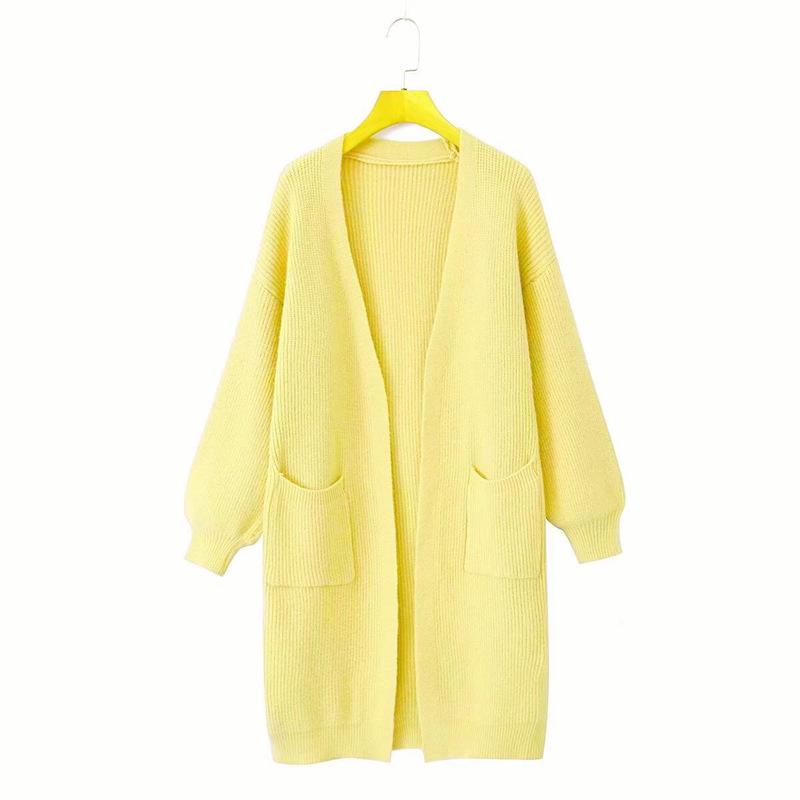 2025 Women's Solid Color Pocket Cardigan: Korean Style Knit Outerwear for Autumn/Winter