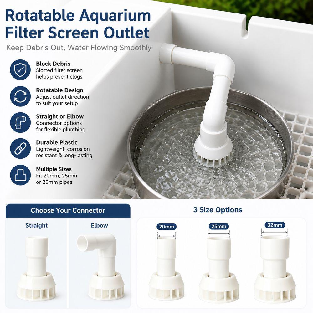 Rotatable Outlet Aquarium Filter Screen 20/25/32mm Aquarium Water Spray Head Fish Tank Plumbing