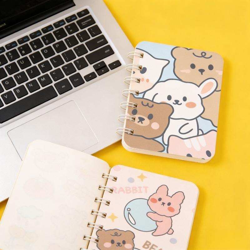 12Pcs Bear Rabbit Pattern Pattern Cartoon A7 Coil Book Pocket Mini Notebook Diary Portable Office Notepad Daily Weekly Planner School Supplies